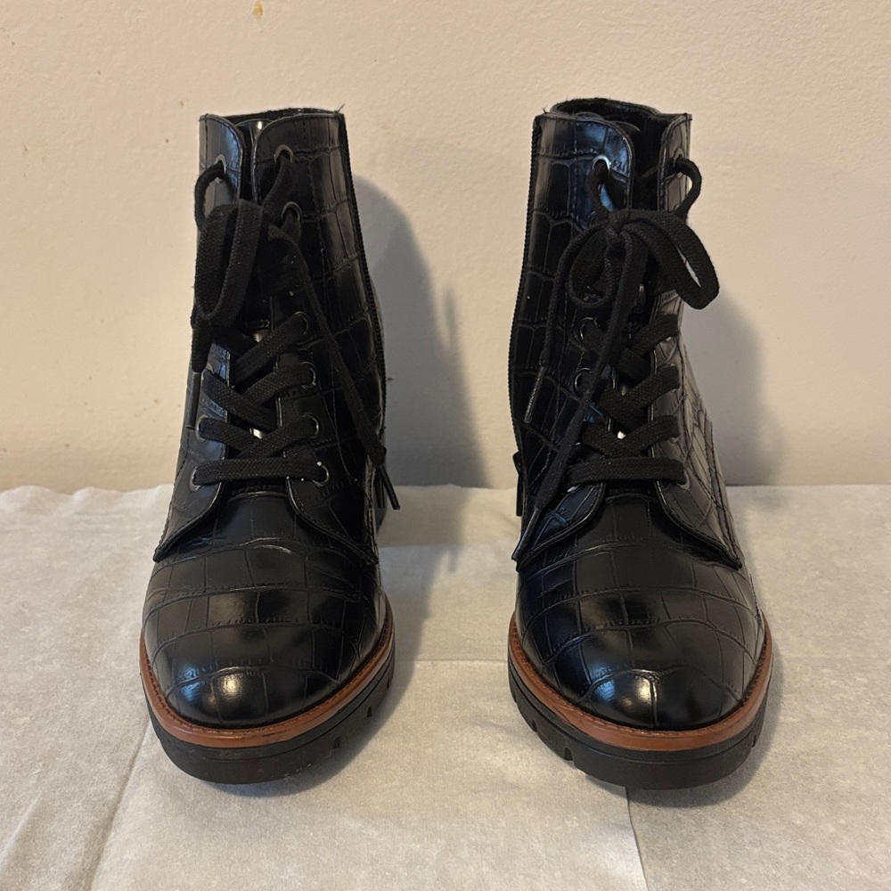 Naturalizer Black Croc-Embossed Combat Boots